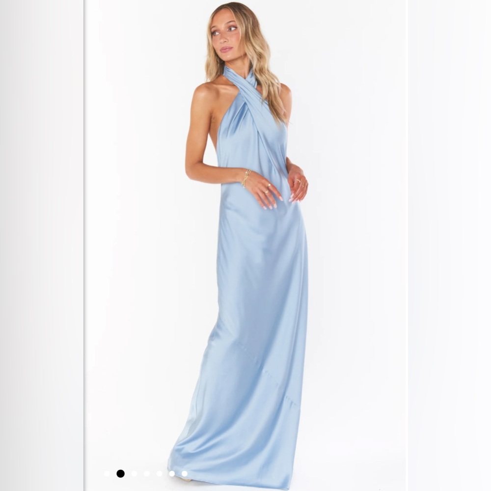 Show Me Your MuMu Steel Blue Jasmine Halter Maxi Dress